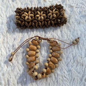 Brown and Tan Beaded coconut shell Bracelet